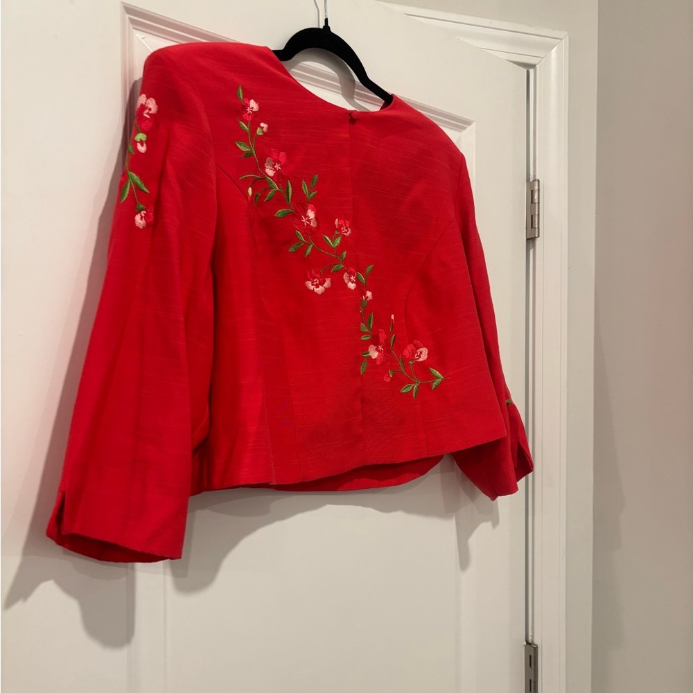 Crop floral embroidery vintage jacket